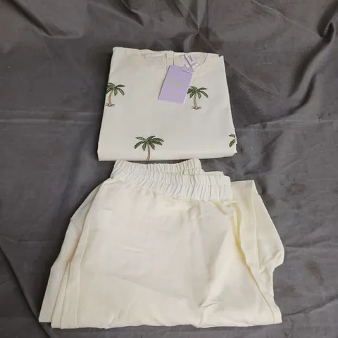 ETHNIC 2PCE EMBROIDERED SUIT IN YELLOW PALM TREES SIZE XS