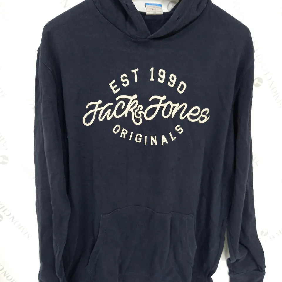 JACK AND JONES SLOGAN HOODIE IN NAVY SIZE XL