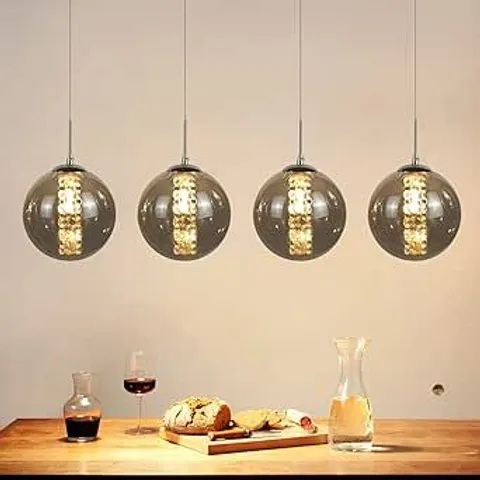 BOXED CBJKTX PENDANT HEIGHT ADJUSTABLE CHANDELIER 4 BULBS DINING ROOM LAMP MADE OF GLASS IN GREY COLOR