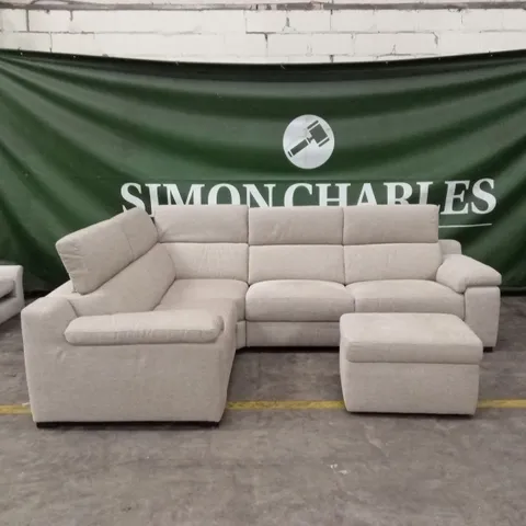 QUALITY DESIGNER ITALIAN MADE RICCARDO FABRIC CORNER SOFA WITH FOOTSTOOL - BEIGE 