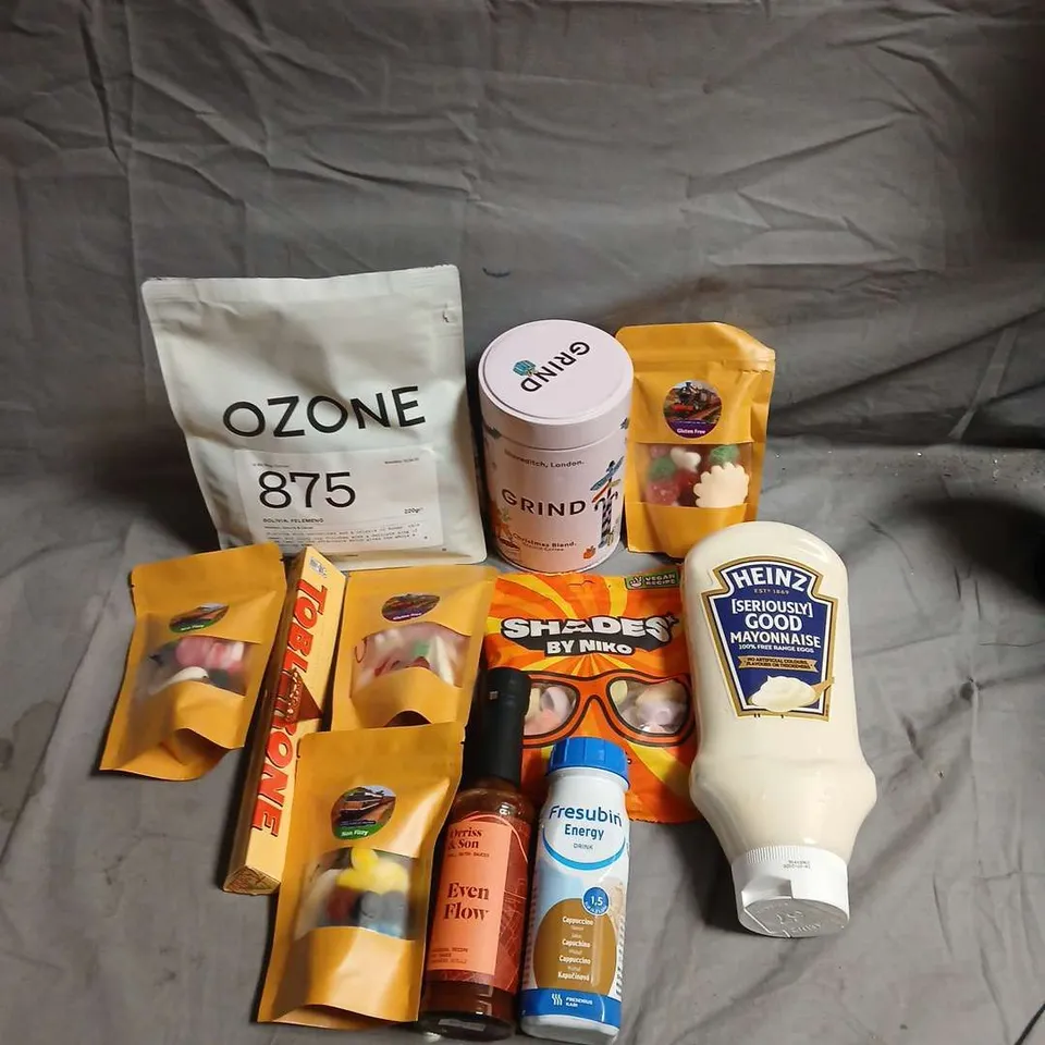 APPROXIMATELY 10 ASSORTED FOOD ITEMS TO INCLUDE - MAYONNAISE, GRIND COFFEE AND SWEETS -COLLECTION ONLY