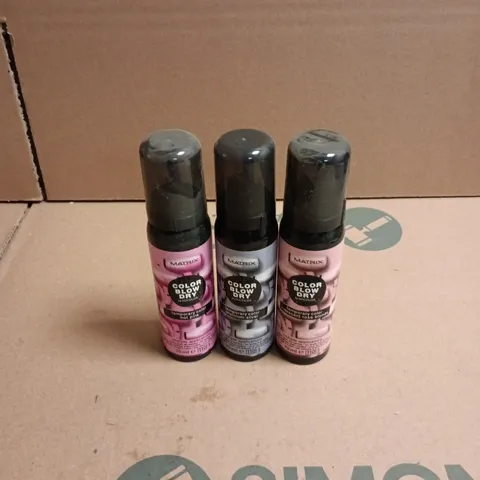 APPROXIMATELY 22 X ASSORTED MATRIX COLOR BLOW DRY HAIR CARE PRODUCTS TO INCLUDE HOT PINK, PLATINUM SILVER ETC