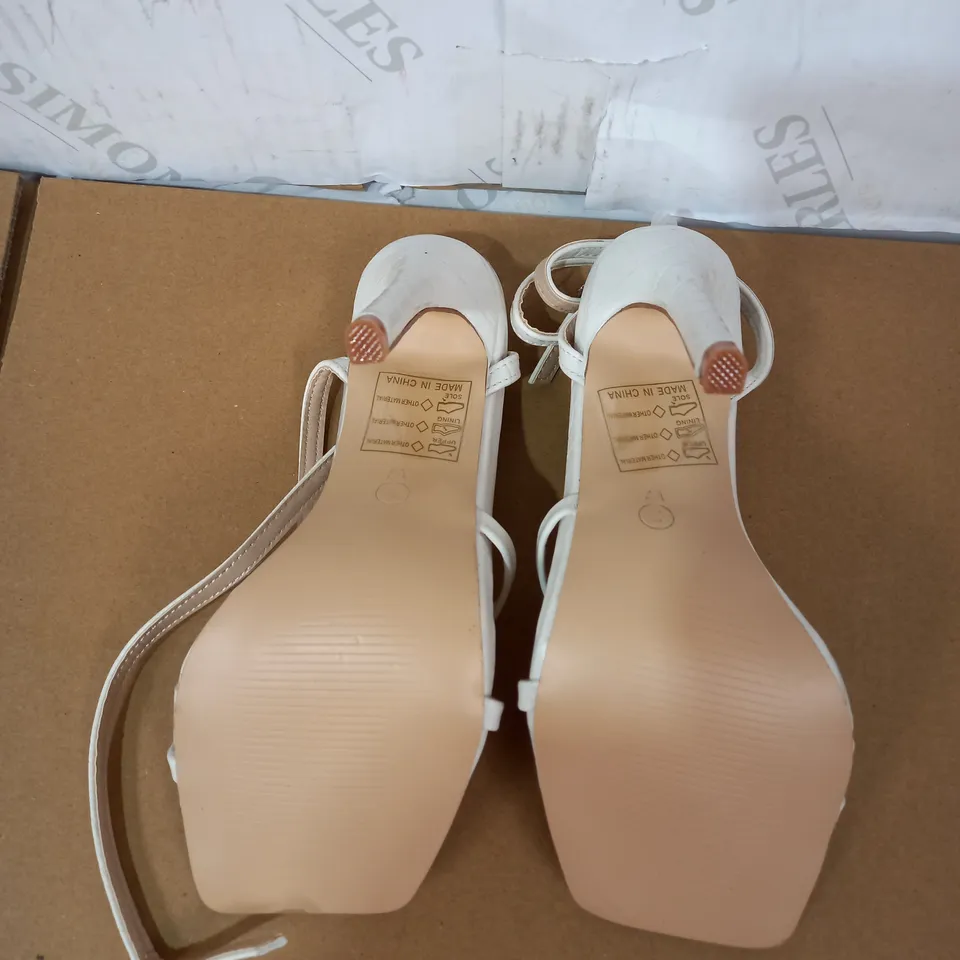 PAIR OF BOOHOO HIGH HEELS (WHITE LEATHER), SIZE 36 EU
