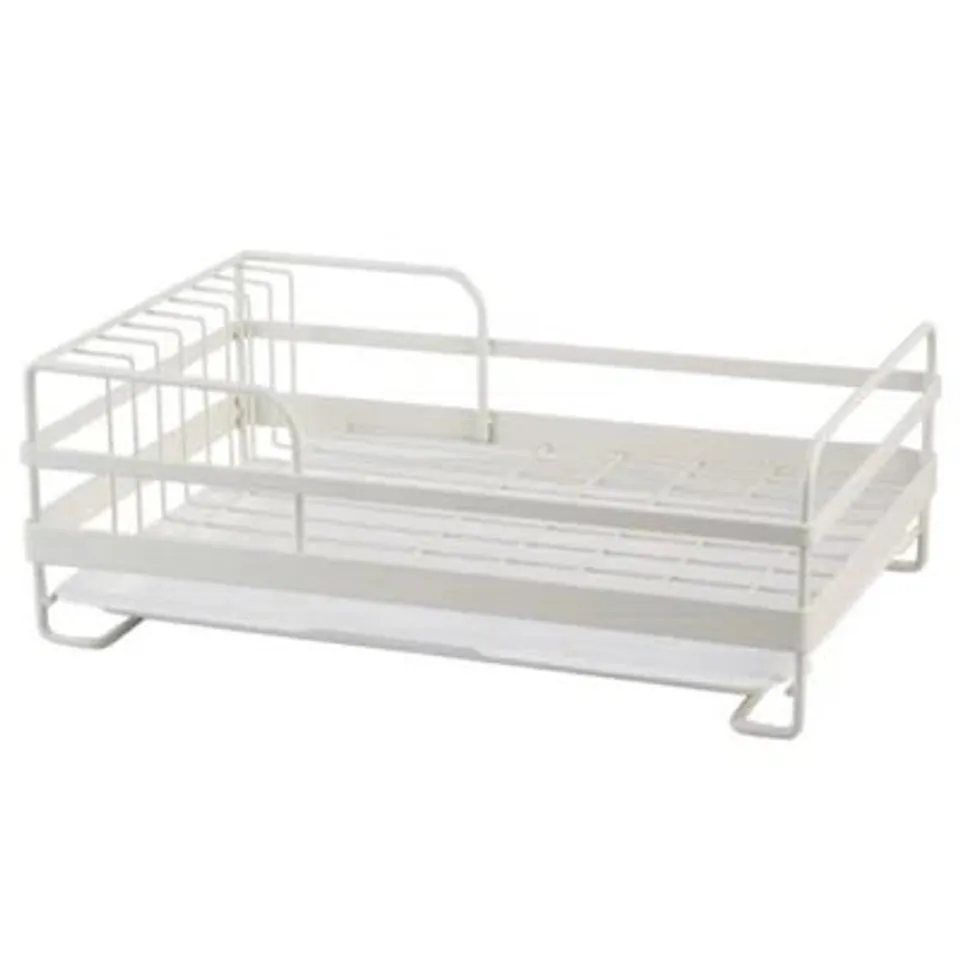 BOXED KITCHEN METAL DISH DRAINER RACK WITH REMOVABLE DRIP TRAY - WHITE (1 BOX)