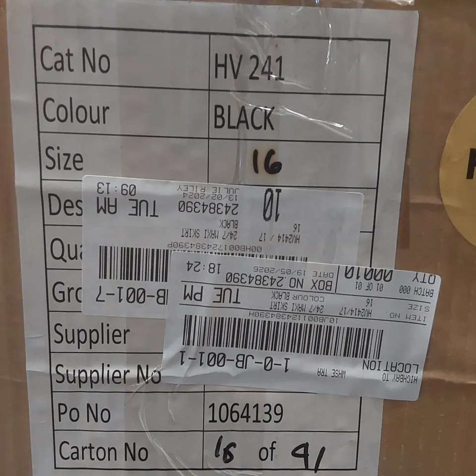 BOX CONTAINING APPROXIMATELY 10x BRAND NEW JD WILLIAMS BLACK MAXI SKIRTS - SIZE 16
