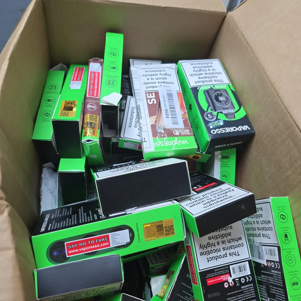 BOX OF APPROXIMATELY 30 ASSORTED VAPORESSO  E CIG ITEMS