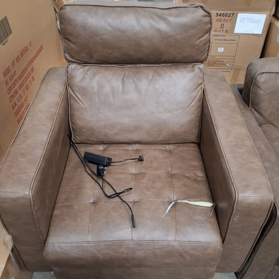 BROWN FAUX LEATHER 3-SEATER SOFA WITH ELECTRIC RECLINING CHAIR