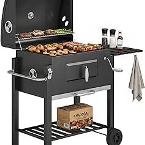 BOXED OUTSUNNY ADJUSTABLE CHARCOAL PAN BBQ, WITH THERMOMETER AND WARMING RACK