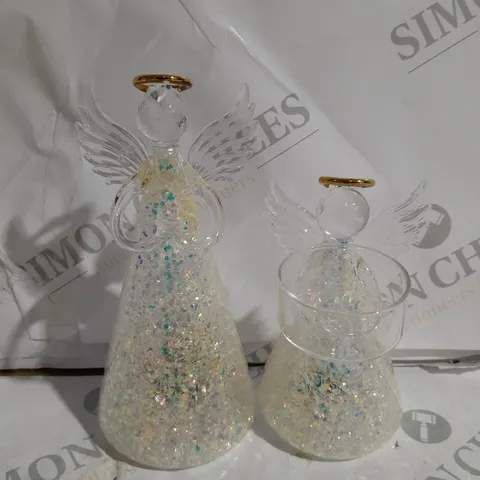 HOME REFLECTIONS SET OF 2 PRE-LIT GLASS ANGEL CANDLE HOLDERS