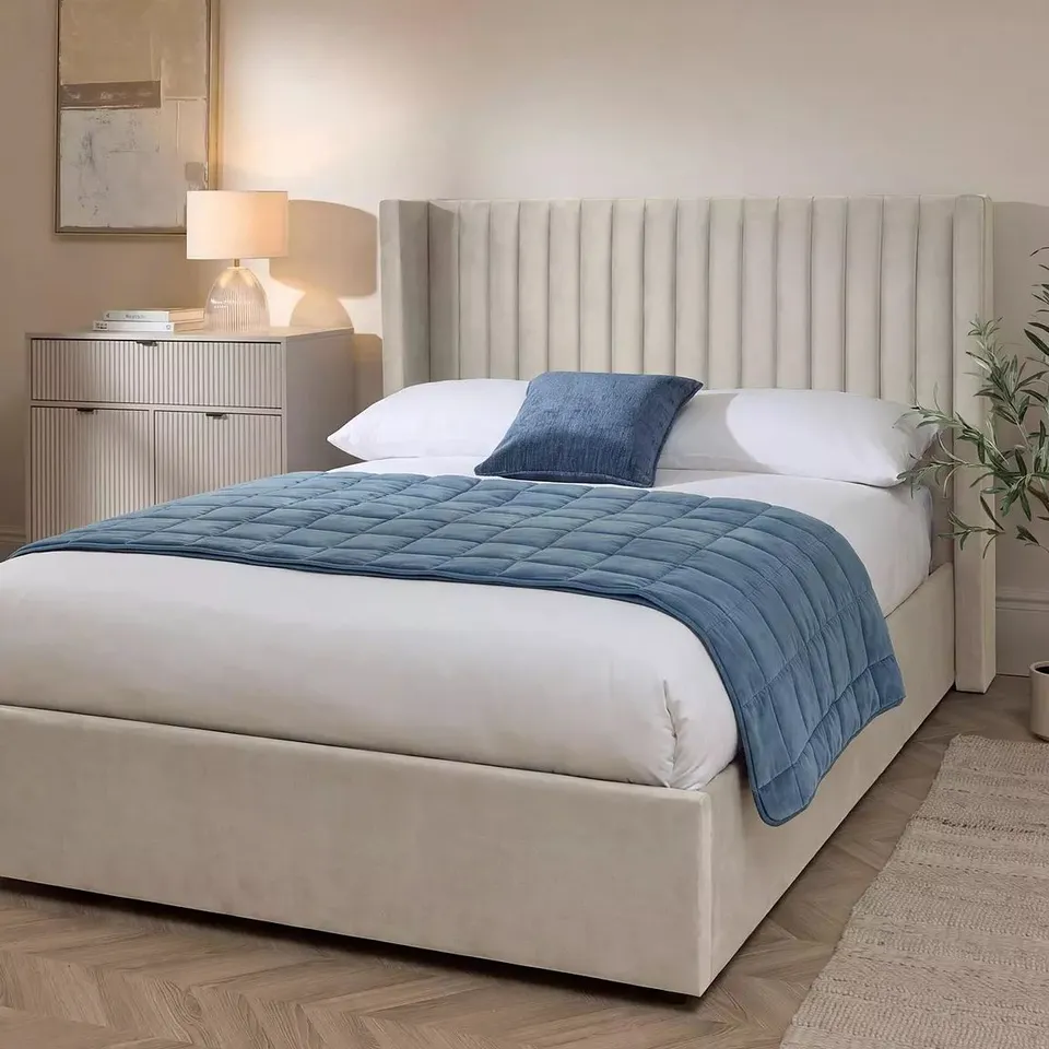 BOXED HAYWOOD KING SIZE END LIFT UP STORAGE OTTOMAN BED - NATURAL (4 BOXES)