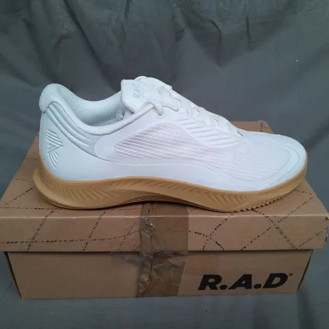 BOXED PAIR OF R.A.D ONE WHITE GUM TRAINERS - SIZE 9.5