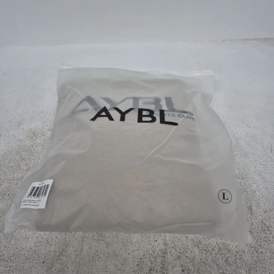 AYBL RETRO EMBROIDERED OVERSIZED HOODIE – TAUPE GREY, UK SIZE L