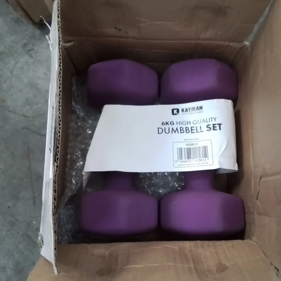 BOX CONTAINING PAIR OF 6KG DUMBELLS