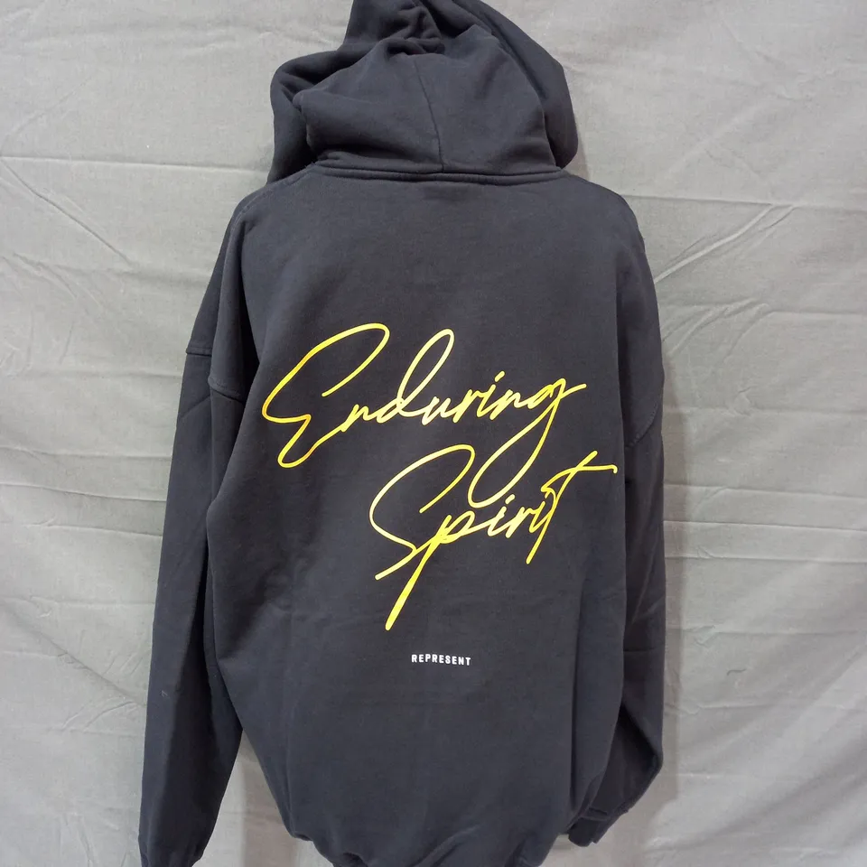 REPRESENT ENDURING SPIRIT HOODIE IN OFF BLACK - LARGE