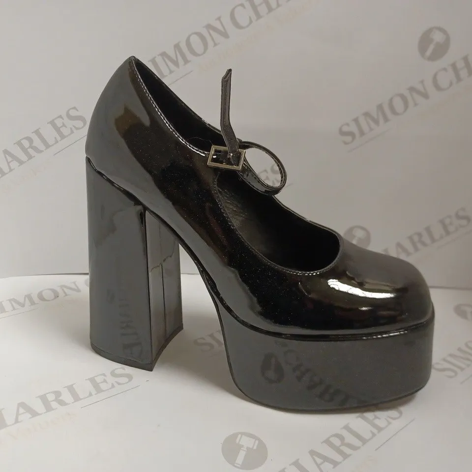 KOI VEGAN DARKBLOOM BLACK PATENT PLATFORM HEELS - SIZE 4