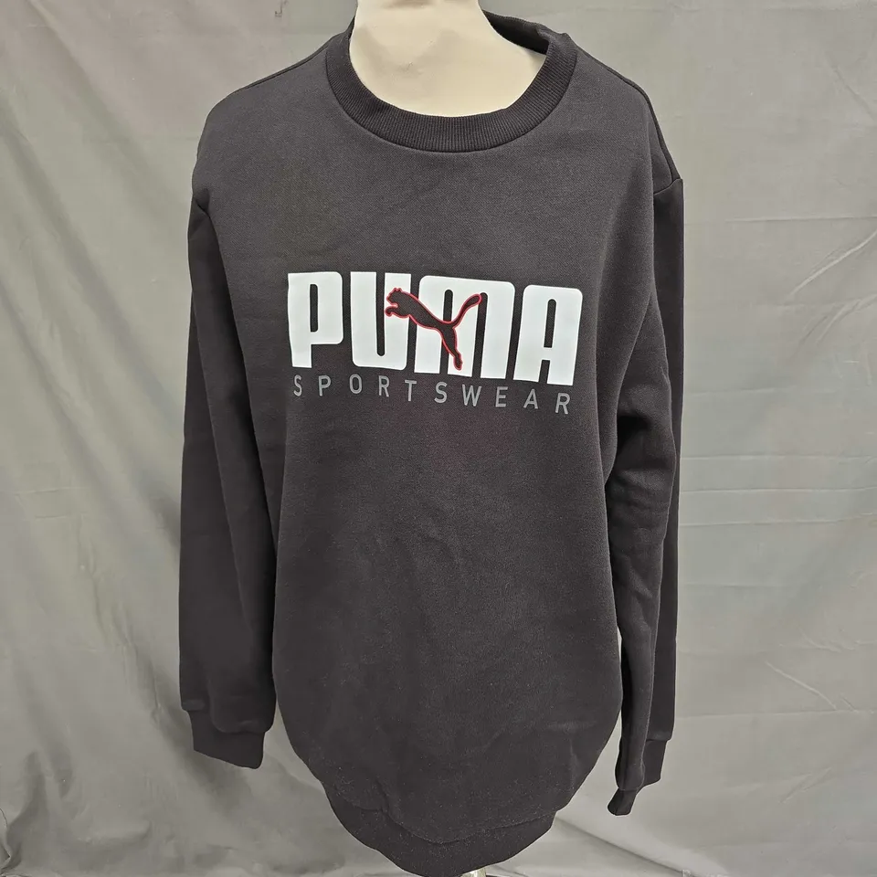 PUMA PRINTED CREW NECK SWEATSHIRT IN BLACK SIZE L