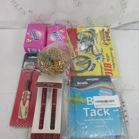 TOTE OF APPROXIMATELY 15 ASSORTED HOUSEHOLD ITEMS TOO INCLUDE VANISH STAIN BARS , KEY RINGS , BLUE TACK
