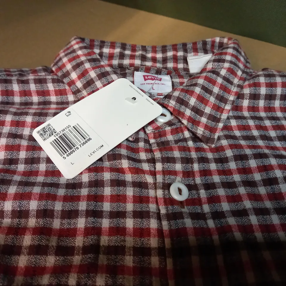 LEVIS BROWN/RED CHECKED MENS SHIRT - LARGE