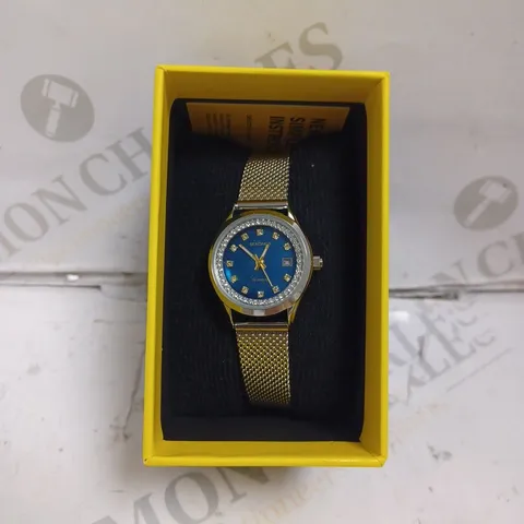 BOXED SEKONDA LADIES BLUE DIAL WATCH WITH MESH BRACELET - JAPAN MOVEMENT - 5 ATM.