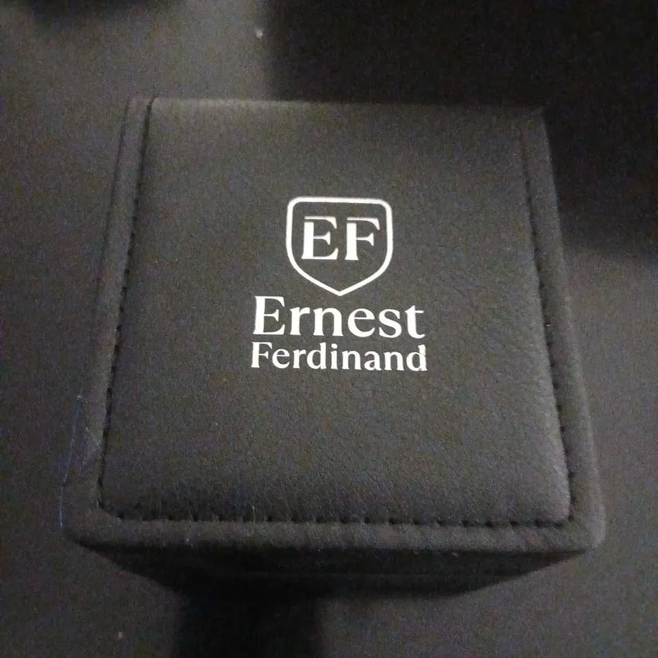 ERNEST FERDINAND WRISTWATCH – BLUE DIAL, ROMAN NUMERALS, BROWN LEATHER STRAP (EF) IN PRESENTATION BOX
