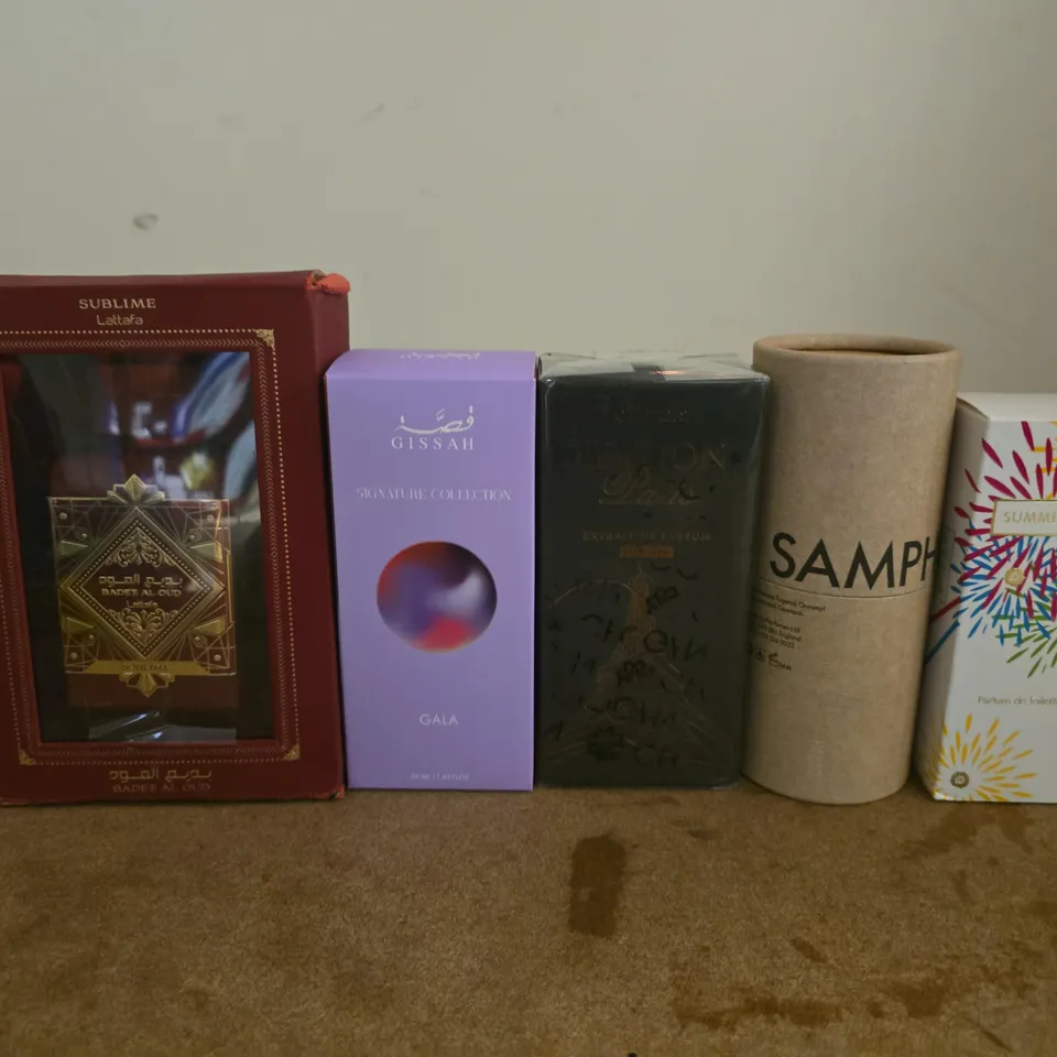 LOT OF 5 ASSORTED EAU DE PARFUMS TO INCLUDE SUMMERTIME, GISSAH AND LATTAFA SUBLIME