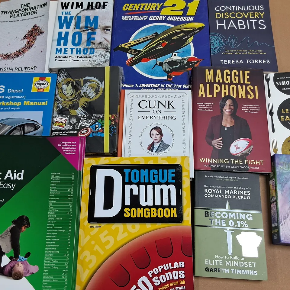 LARGE QUANTITY OF ASSORTED BOOKS TO INCLUDE HELLO HAPPY, THAT'S NOT MY FARM AND FORD FOCUS MANUAL