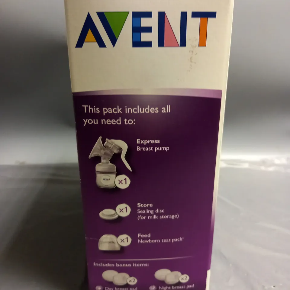 BOXED PHILIPS AVENT NATURAL MANUAL BREAST PUMP