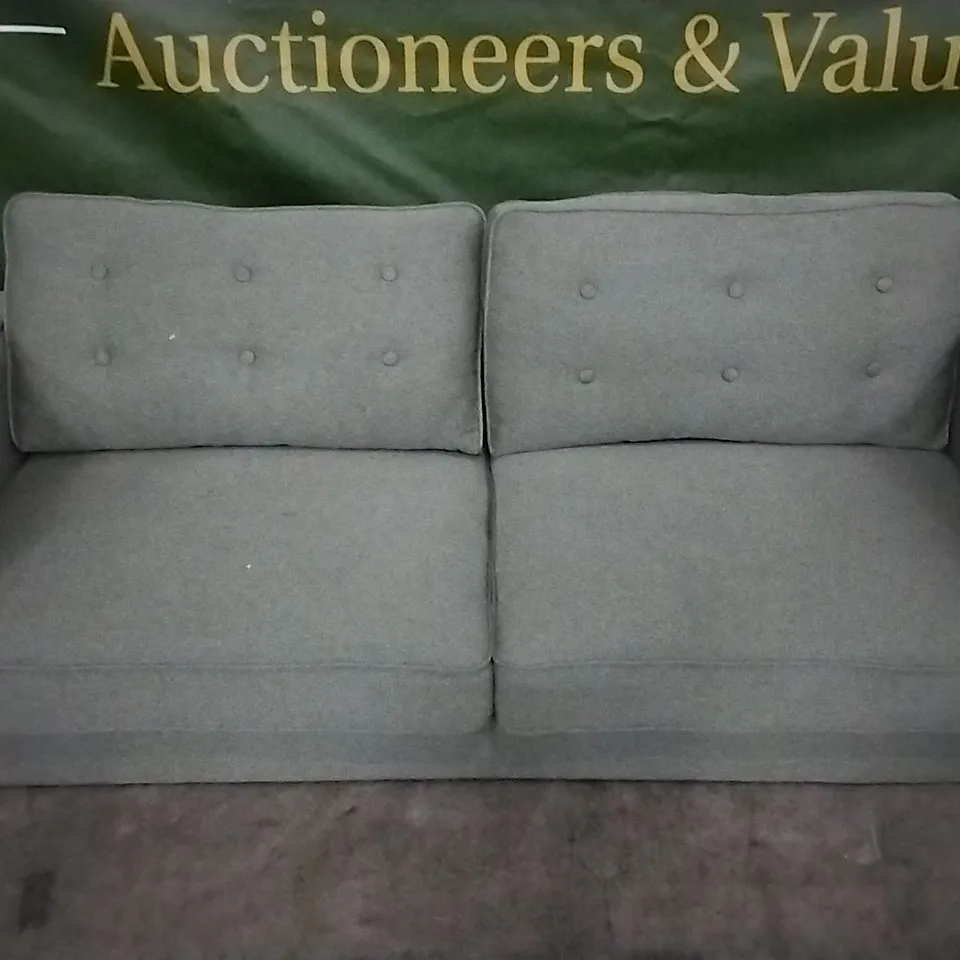DESIGNER OLIVE GREEN FABRIC 3 SEATER BUTTONBACK SOFA