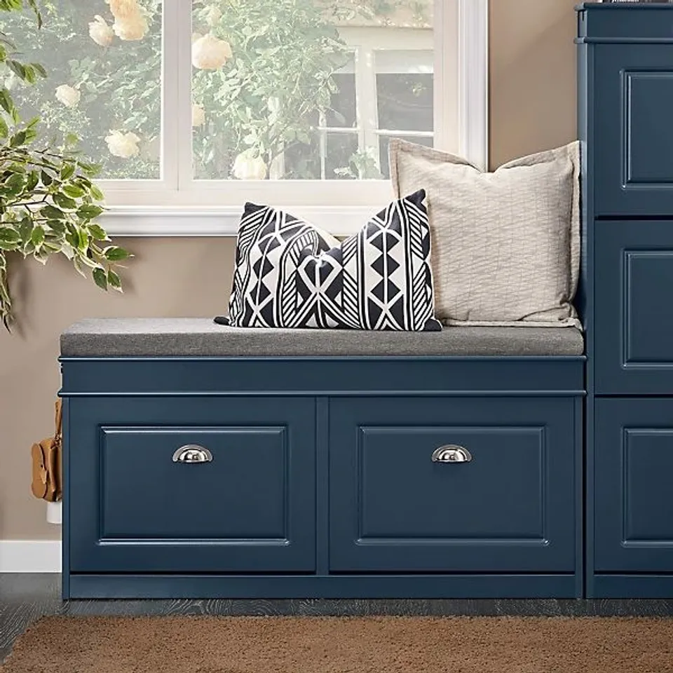 BOXED MORIAH 8 PAIR SHOE STORAGE BENCH - BLUE