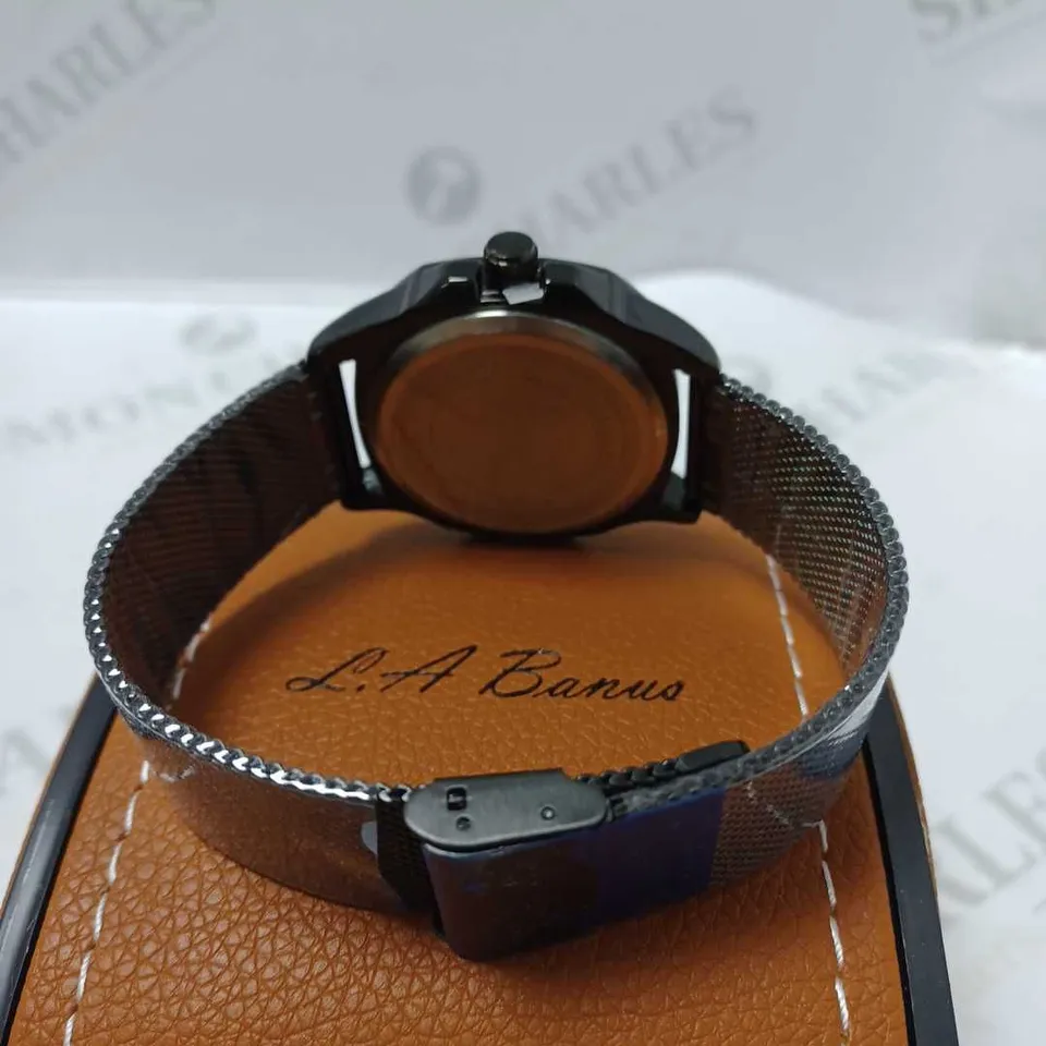 LA BANUS OCTAGONAL BLACK DIAL MESH STRAP WRISTWATCH