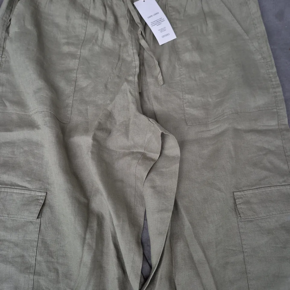 OYSHO OLIVE LINEN CARGO TROUSERS – SIZE L (EU/USA/UK)
