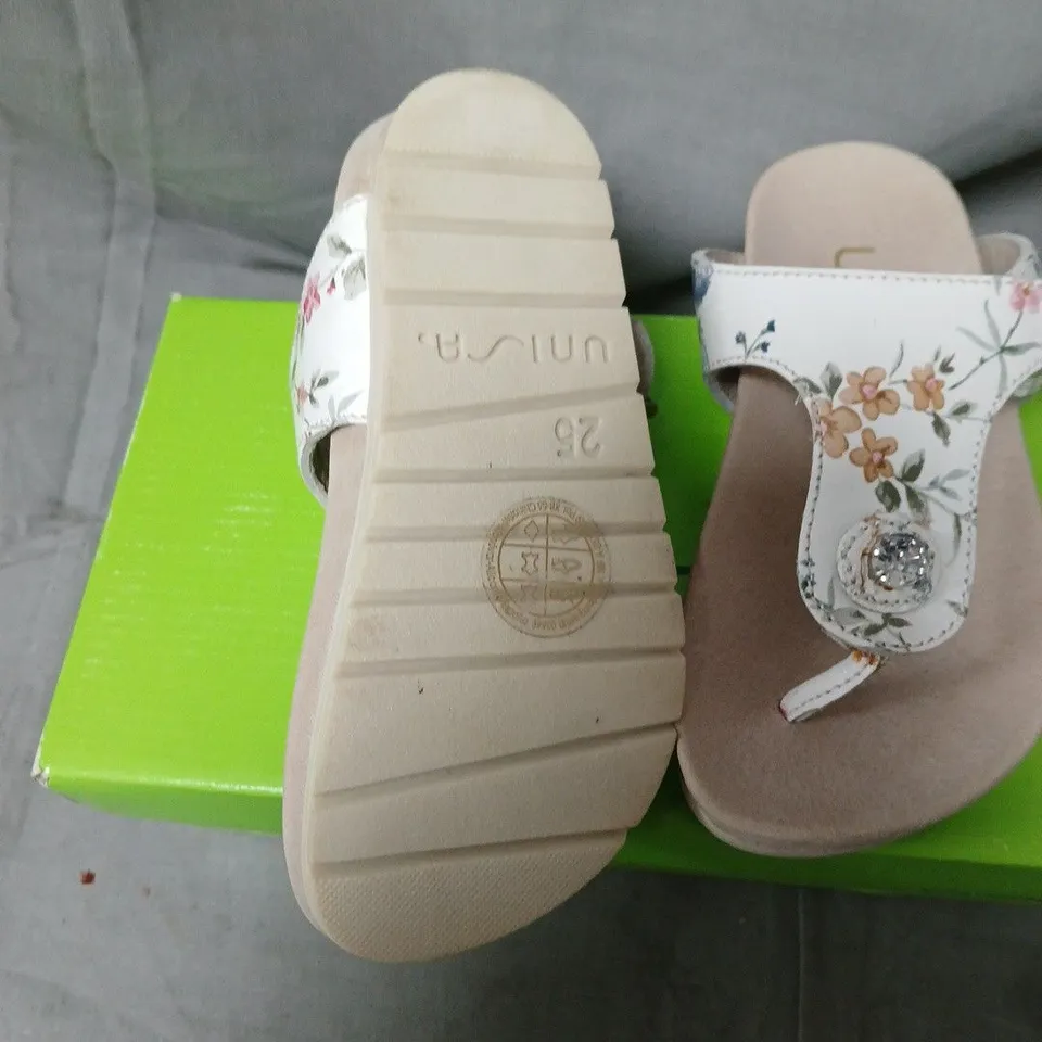 UNISA FLORAL SANDALS – WHITE FLORAL LEATHER SANDALS SIZE EU 25
