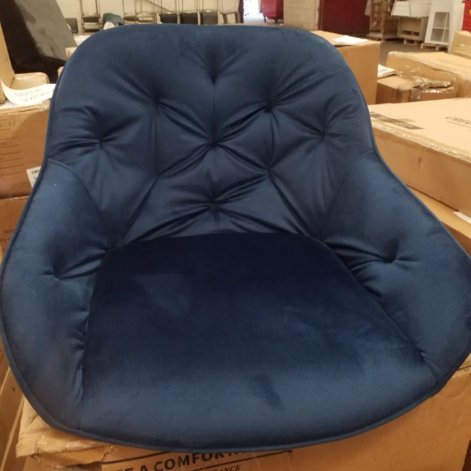 BOXED GARVIES SET OF TWO BLUE VELVET SWIVEL DINING CHAIRS