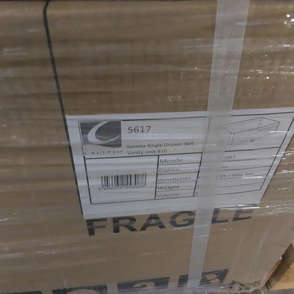 PALLET CONTAINING A LARGE QUANTITY OF BRAND NEW BRAND NEW SAVENA SINGLE DRAWER VANITY BASE UNIT