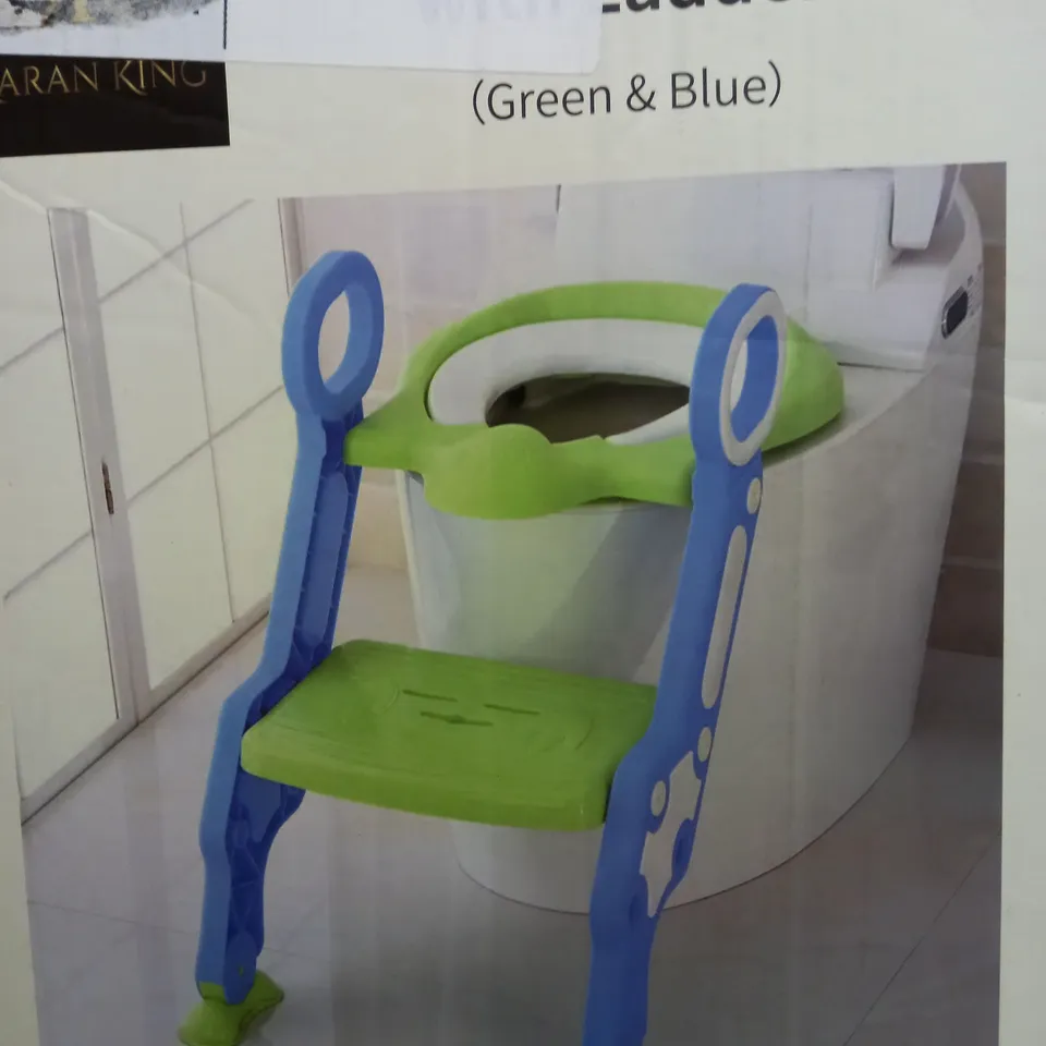 BOXED TODDLER TOILET SEAT WITH LADDER - GREEN/BLUE