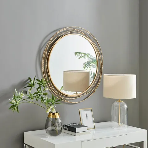 BOXED SASKIA ROUND GOLD WALL MIRROR - 90cm (1 BOX)