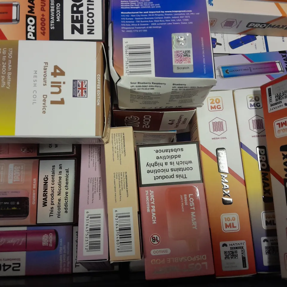 APPROXIMATELY 15 ASSORTED E-CIGARETTE PRODUCTS TO INCLUDE - BIG BAR , IVG 2004 , PIXL 6000 ETC