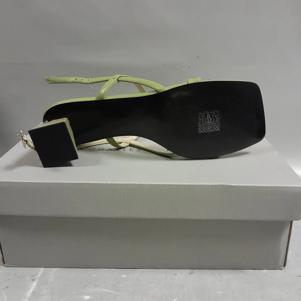 BOXED PAIR OF CHARLES & KEITH OPEN TOE SAGE GREEN SANDALS - 5