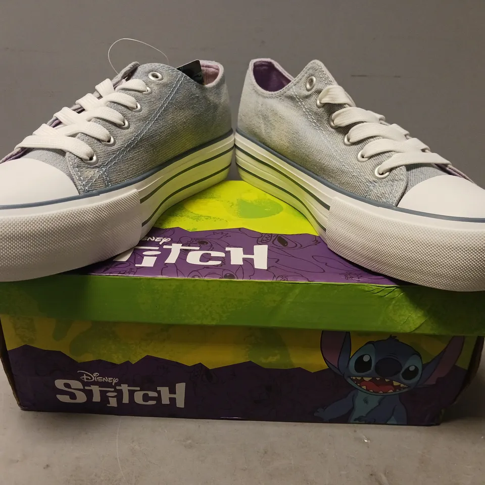 BOXED PAIR OF DISNEY STITCH SHOES IN LIGHT DENIM BLUE COLOUR EU SIZE 38