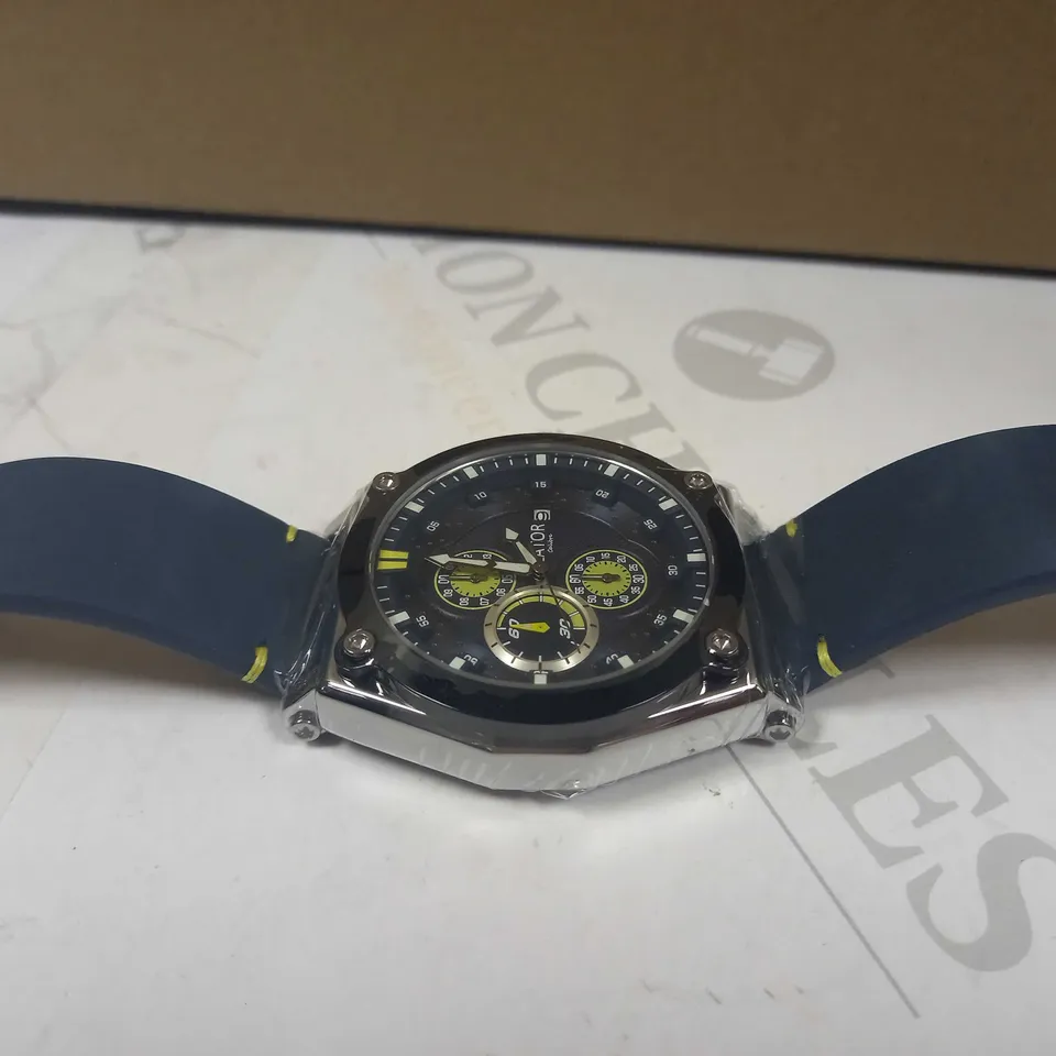 LATOR CALIBRE BLUE TRIPLE DIAL LEATHER STRAP WATCH RRP £585