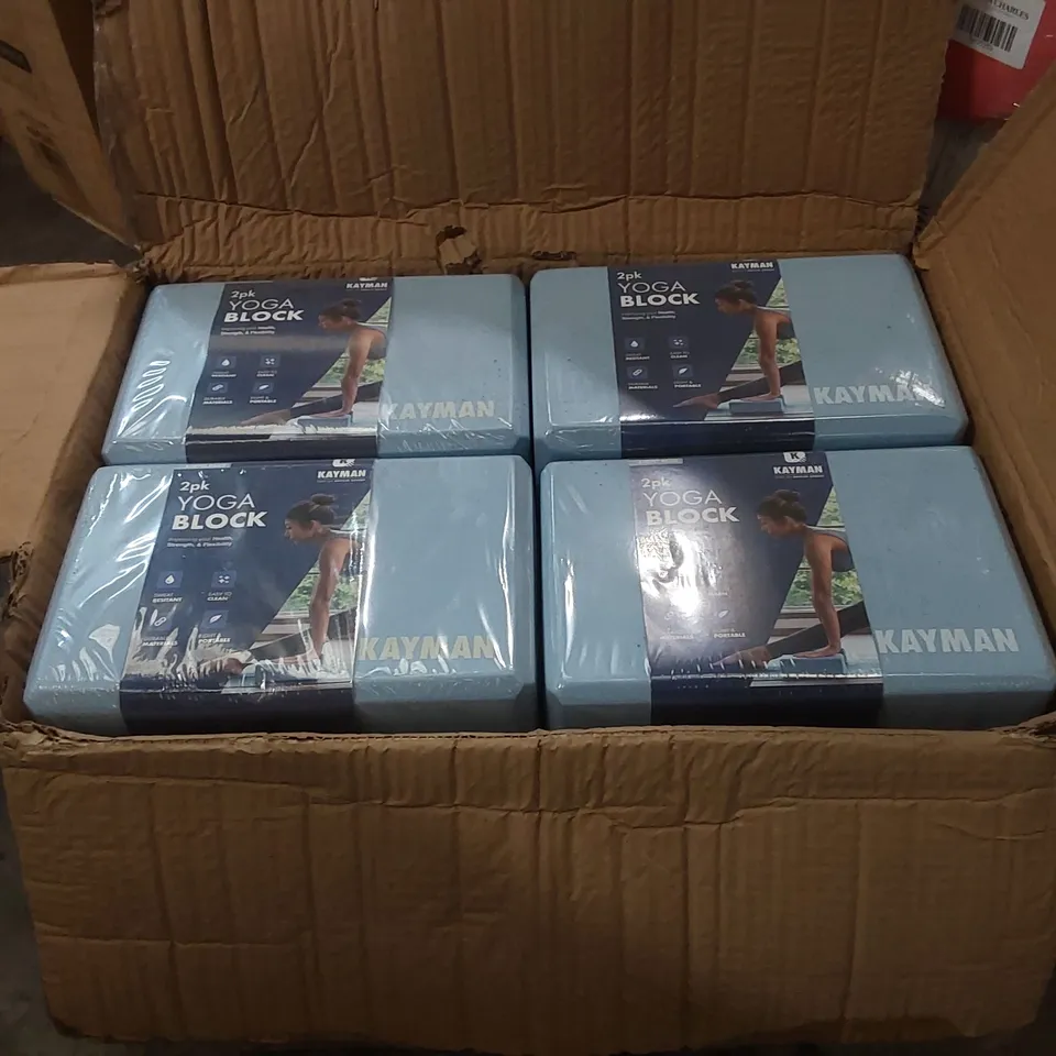 BOX CONTAINING APPROXIMATELY 12x 2PCS KAYMAN YOGA BLOCKS 