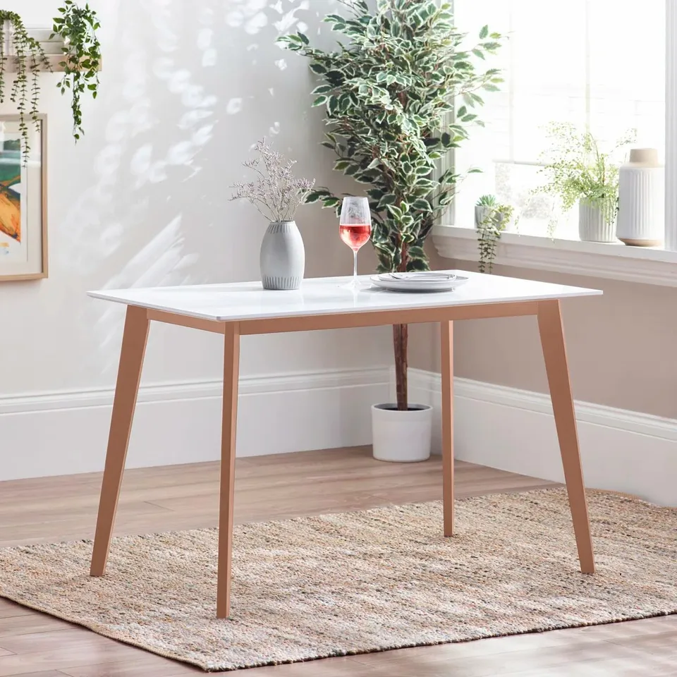 BOXED ROSMAN SOLID WOOD RECTANGULAR DINING TABLE WITH LUXURY VENEER TOP