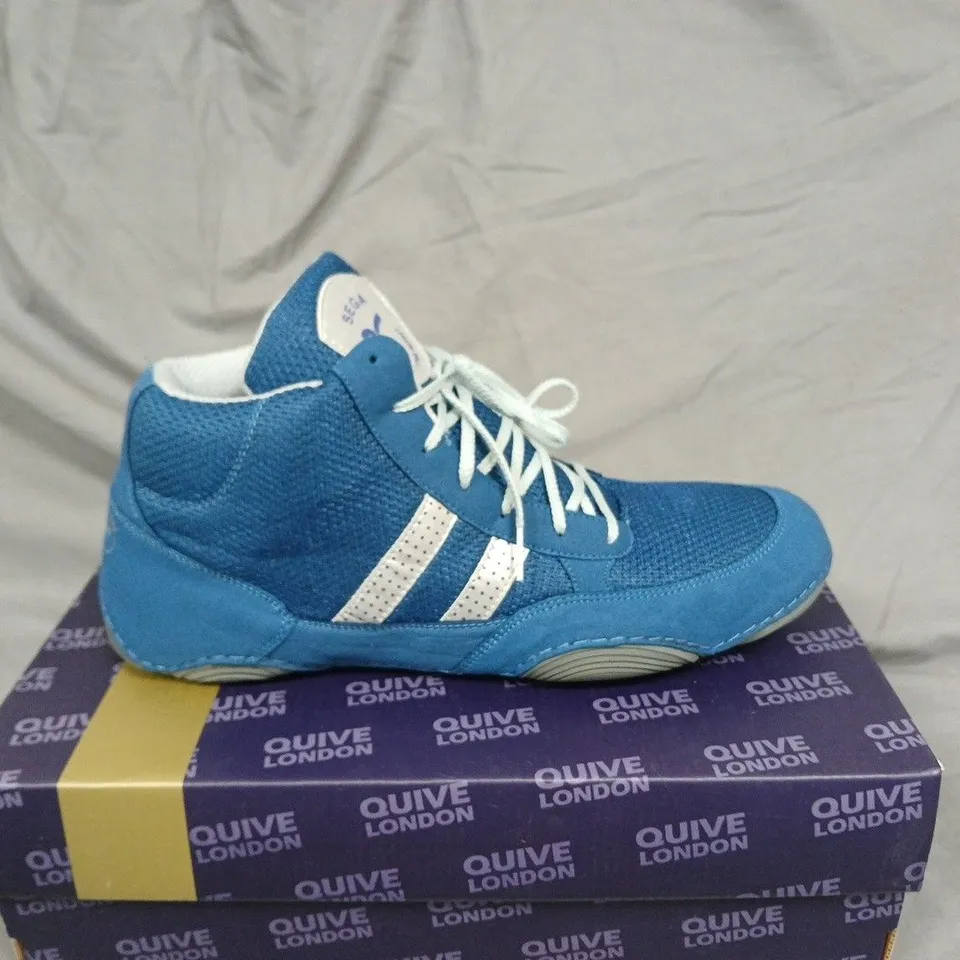 BOXED BLUE HIGH-TOP SNEAKERS WITH SEGA LOGO ON TONGUE - UK 10