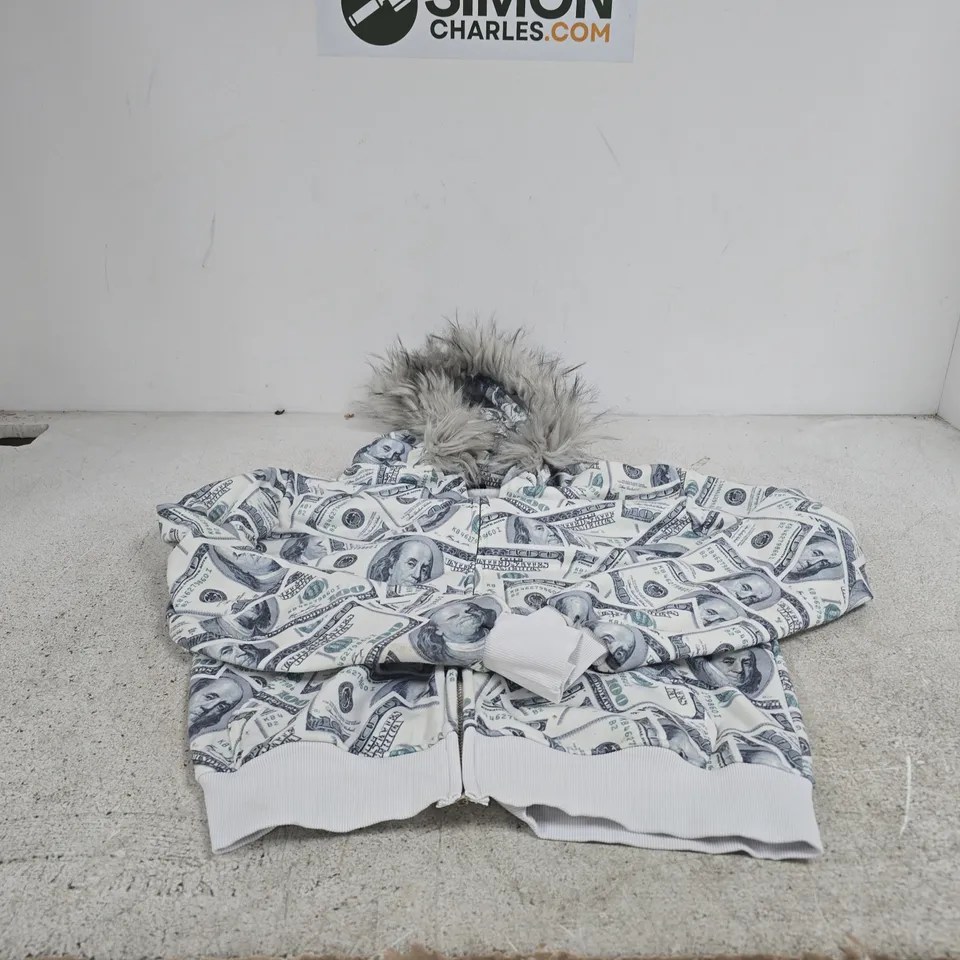 HEAVEN SENT SMALL HOODIE WITH 100 DOLLAR BILL DESIGN