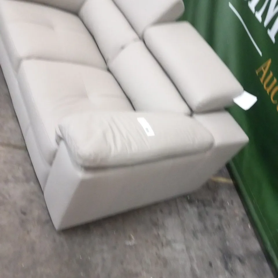 DESIGNER CLAY FAUX  LEATHER TWO SEATER SOFA WITH SQUARE PANEL DETAIL AND ADJUSTABLE HEADRESTS