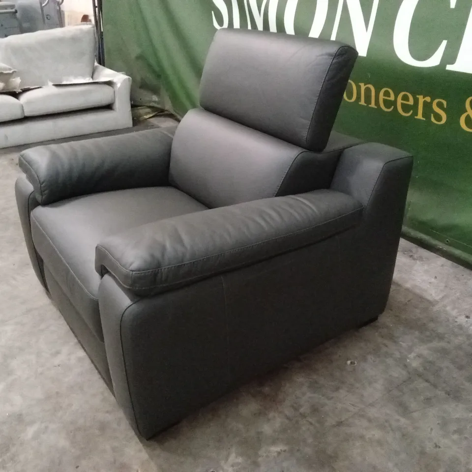 QUALITY DESIGNER ITALIAN MADE RICCARDO LEATHER ARMCHAIR - SLATE