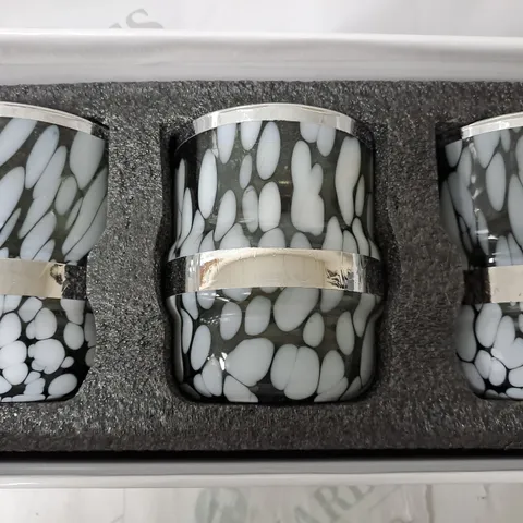 BOXED JULIEN MACDONALD SET OF 3 GLASS TEALIGHT HOLDERSS