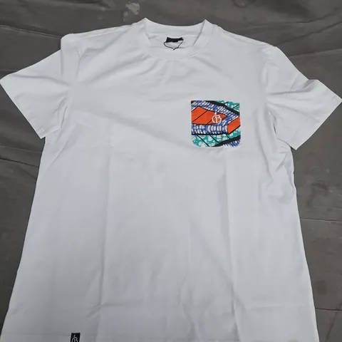 BONBERRY LONDON WHITE T-SHIRT WITH COLOURFUL POCKET – SIZE M