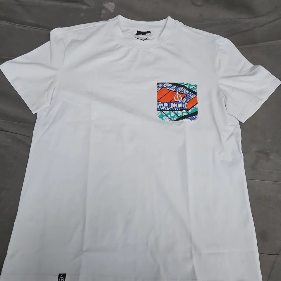 BONBERRY LONDON WHITE T-SHIRT WITH COLOURFUL POCKET – SIZE M