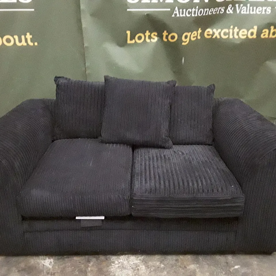 QUALITY DESIGNER 2 SEATER SOFA - BLACK CORDUROY FABRIC 